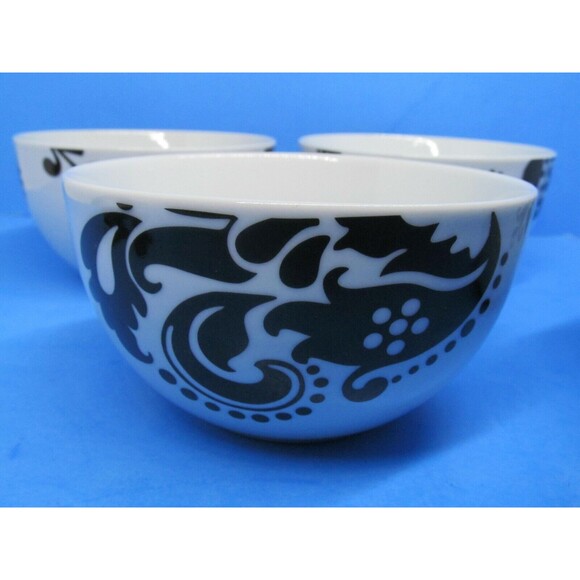 Shannon Palace Damask Black On White 3" H X 5 1/2" W Cereal Bowls Set Of 4 Bowls - Picture 3 of 7